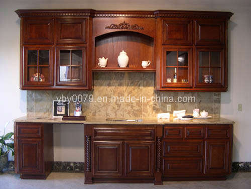Cherry Solid Wood Kitchen Cabinet (JX-KCSW037)