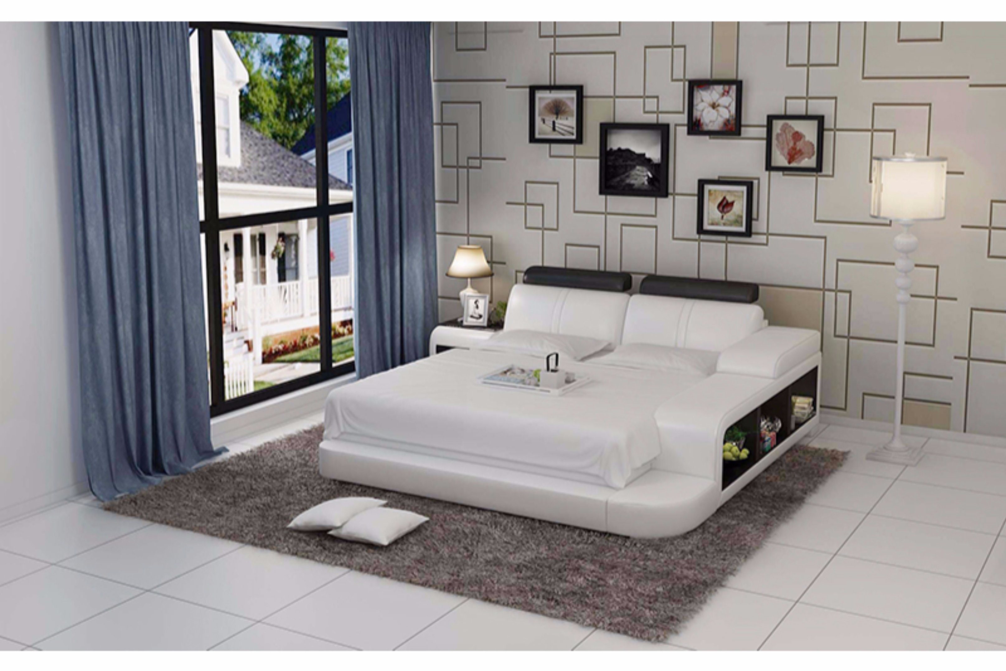 Double Bedding Contemporary Leather Bed for Home