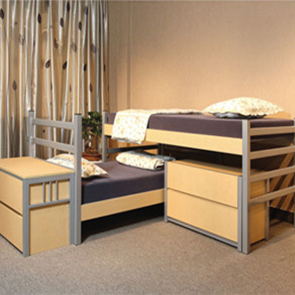 Bedroom Furniture Dormitory Steel Wood Bed with Study Table and Wardrobe