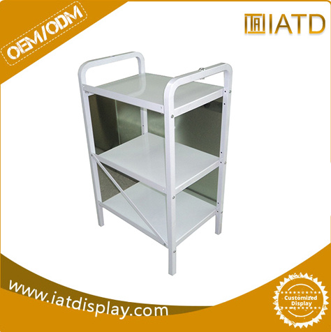 Custom 3 Tiers Stackable Steel Metal Retail Floor Shelving Display Stand in Salon