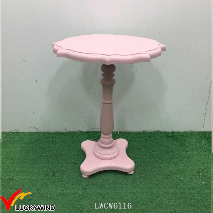 Antique Pink Paint Pedestal Wood Small Bedside Table