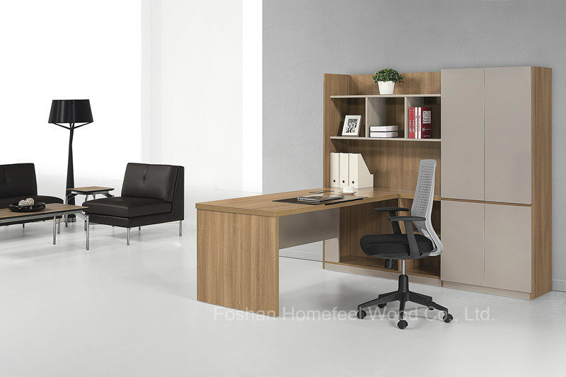 Modern Wooden Manager Desk with Hutch, Staff Desk with File Cabinet, Desk with Cabinet Bookcase (HF-ZTHT2122)