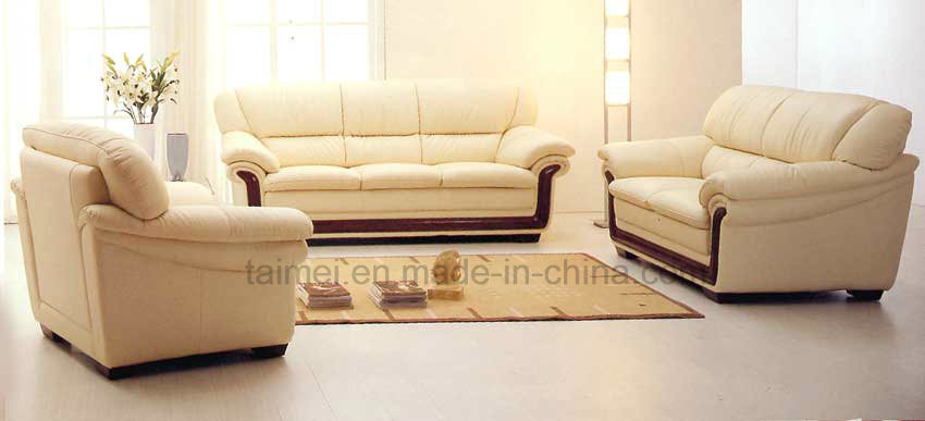Neoclassic Style Genuine Leather Sofa