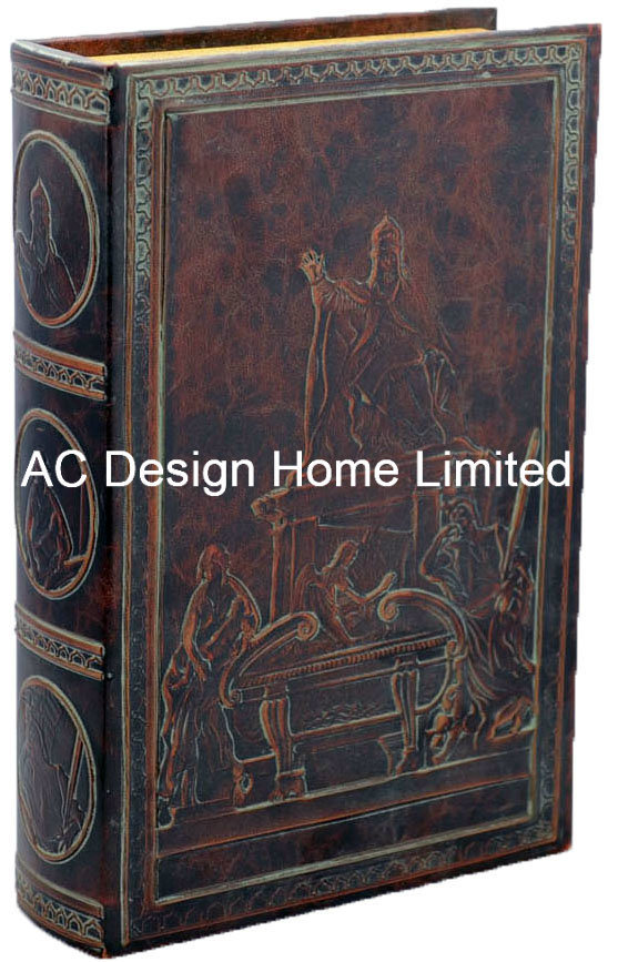 High End Antique Vintage Emboss PU Leather/MDF Wooden Storage Book Box