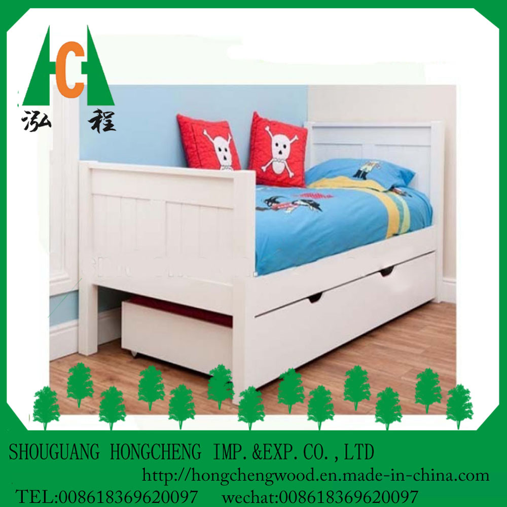 Popular Kids Room Wooden Single Bed with Storage