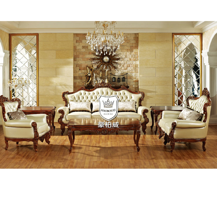 Real Leather Royal Living Room Furniture Sofa Set 3+2+1
