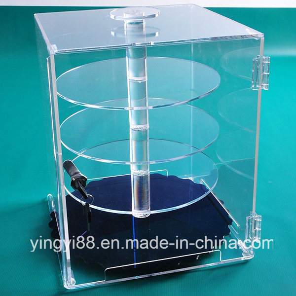 Clear Acrylic Jewelry Display Case with Rotating Shelves
