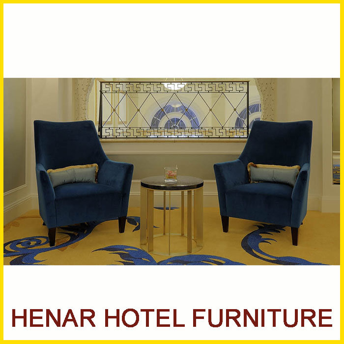 Modern Blue Fabric Wooden Sofa Accent Chair for Hotel Resort