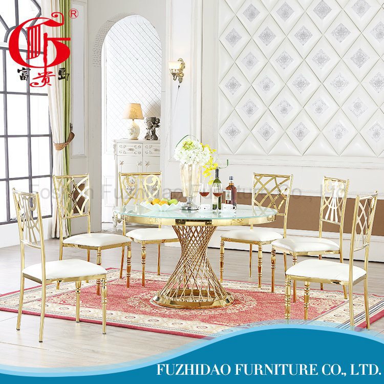 Universales Use Golden Stainless Steel Round Dining Table