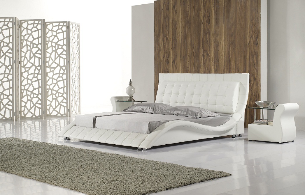 Modern Style Italian Genuine White Leather Bed for Home