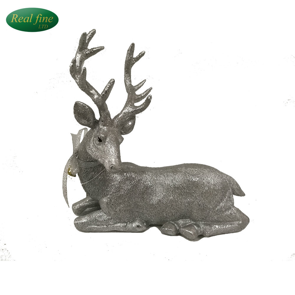 Ceramic Small Size Silver Reindeer Statue Crafts