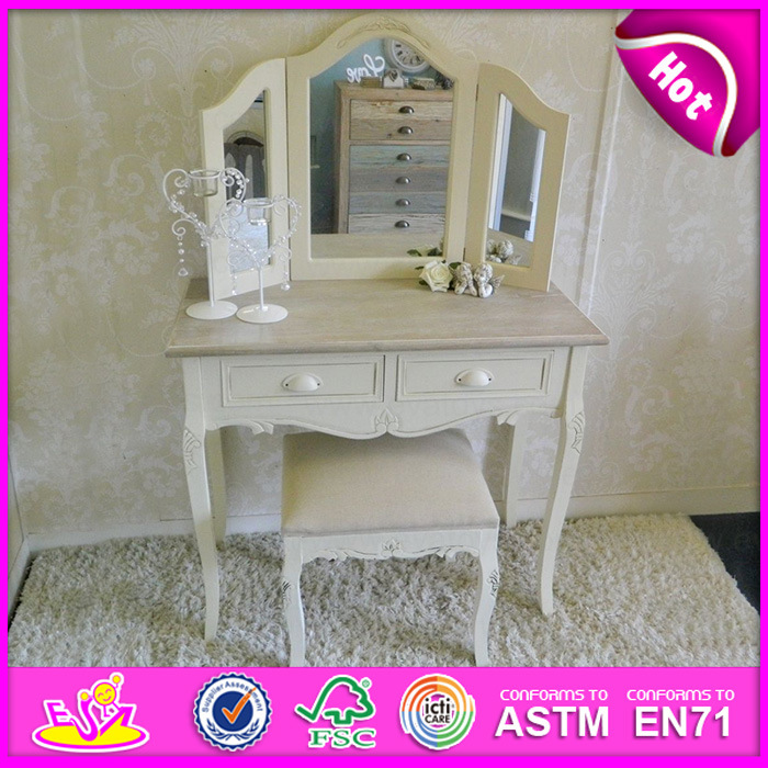 New and Popular White Wooden Dressing Table with Mirror and Stool W08h021