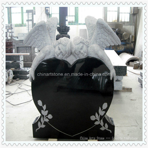 Black Granite Tombstone Monument with Heart