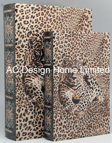S/2 Wild Animel Design PU Leather/MDF Wooden Printing Storage Book Box