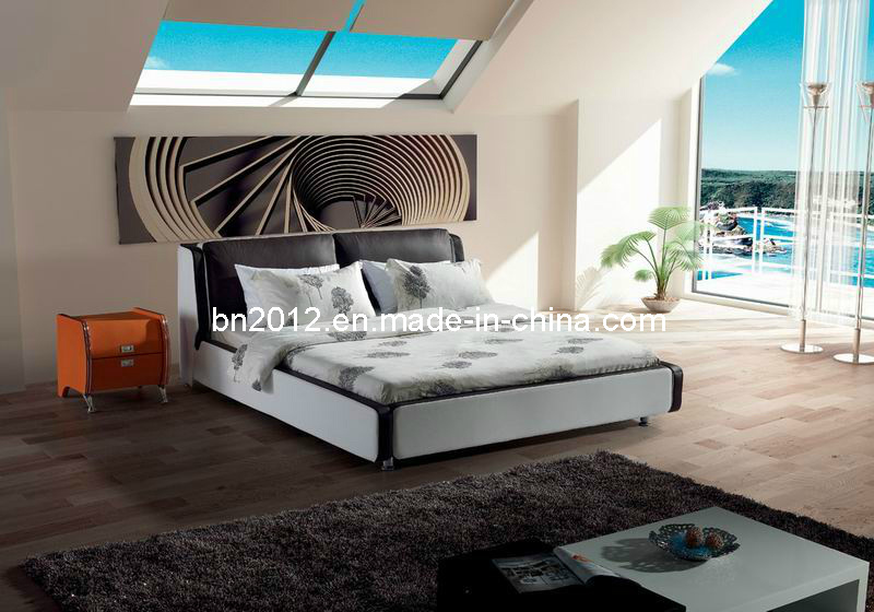Bedroom Furniture Soft Modern Genuine Leather Bed (SBT-5801)
