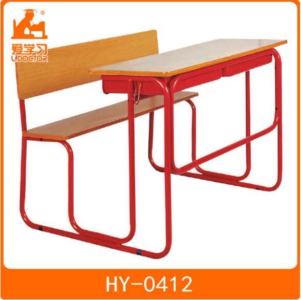 Student Wooden Table with Attached Chair for School Classrooms