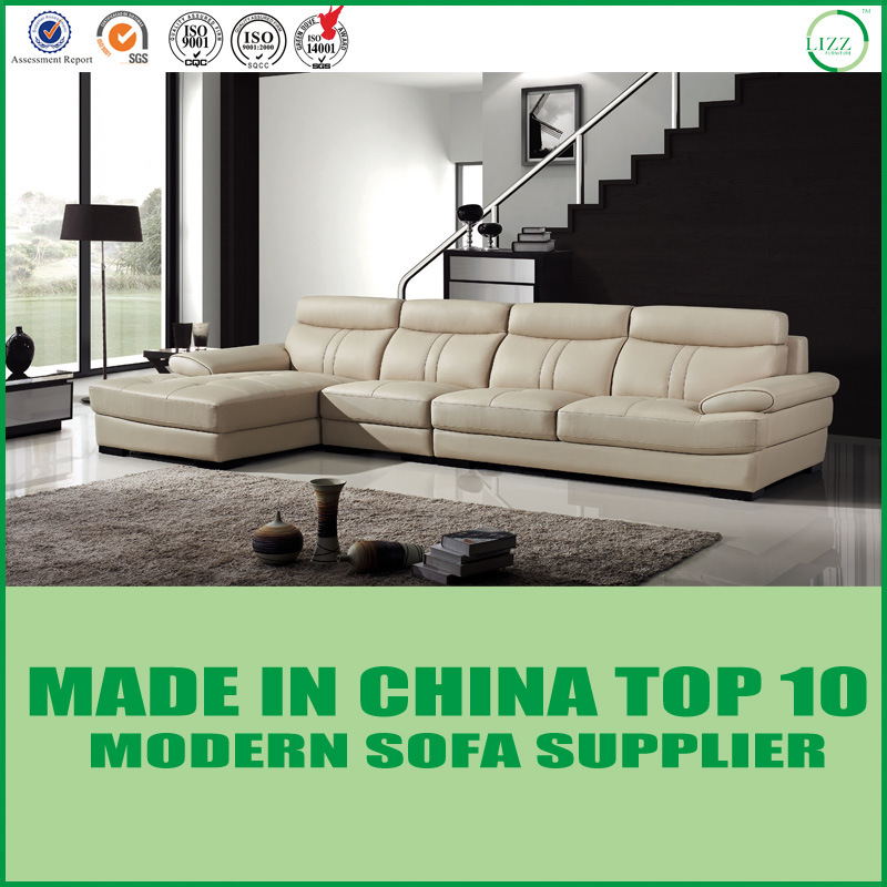 Modern Top Grain Leather Upholstered L Shape Sofa
