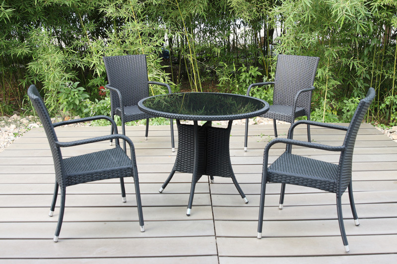 Garden Outdoor Rattan Furniture Dining Table 4 Chairs (FS-2055+ FS-2057)