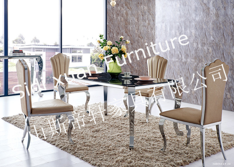 Contemporary Stainless Steel Legs Artificial Marble Dining Table, Marble Top Dining Table, Stone Dining Table
