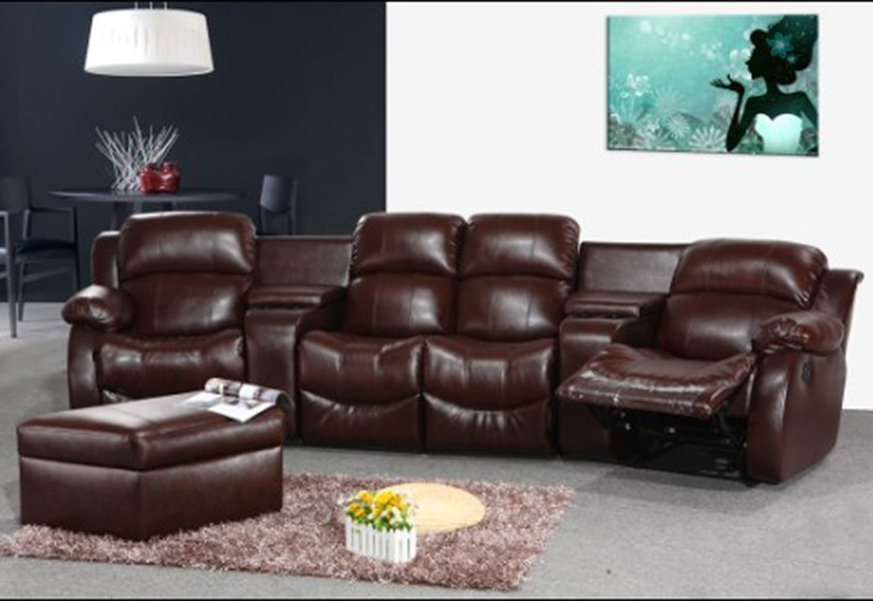 Modern Leather Sectional Power Recliner Sofa