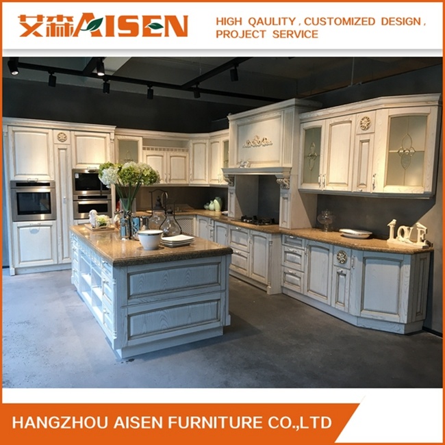 2018 Elegant Luxury Solid Wood Kitchen Cabinet Furniture