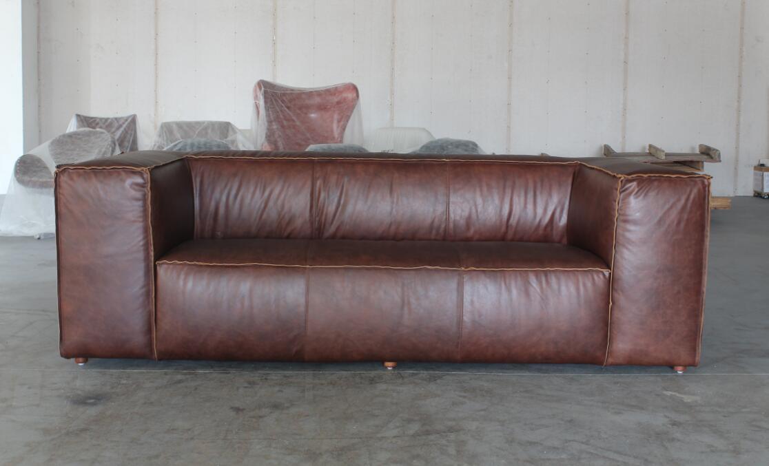 Antique Living Room Sofa, 3-Seater Sofa, Full Vintage Leather Sofa
