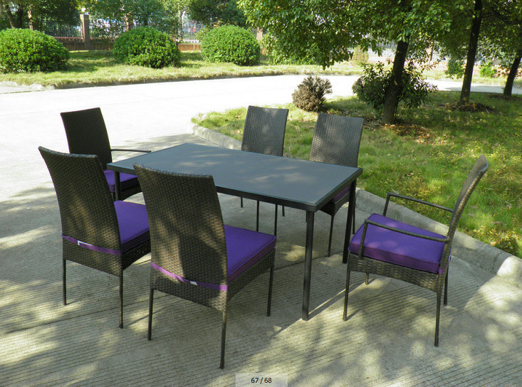 7 PCS Dining Set Table and Chairs Wicker Rattan Outdoor Set