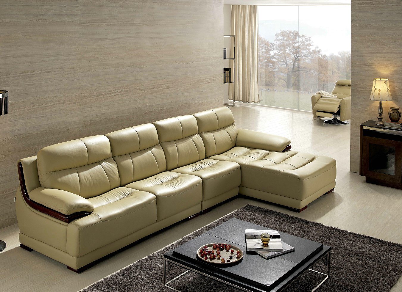 Chinese Mordern Leather Upholstered L Shape Sofa