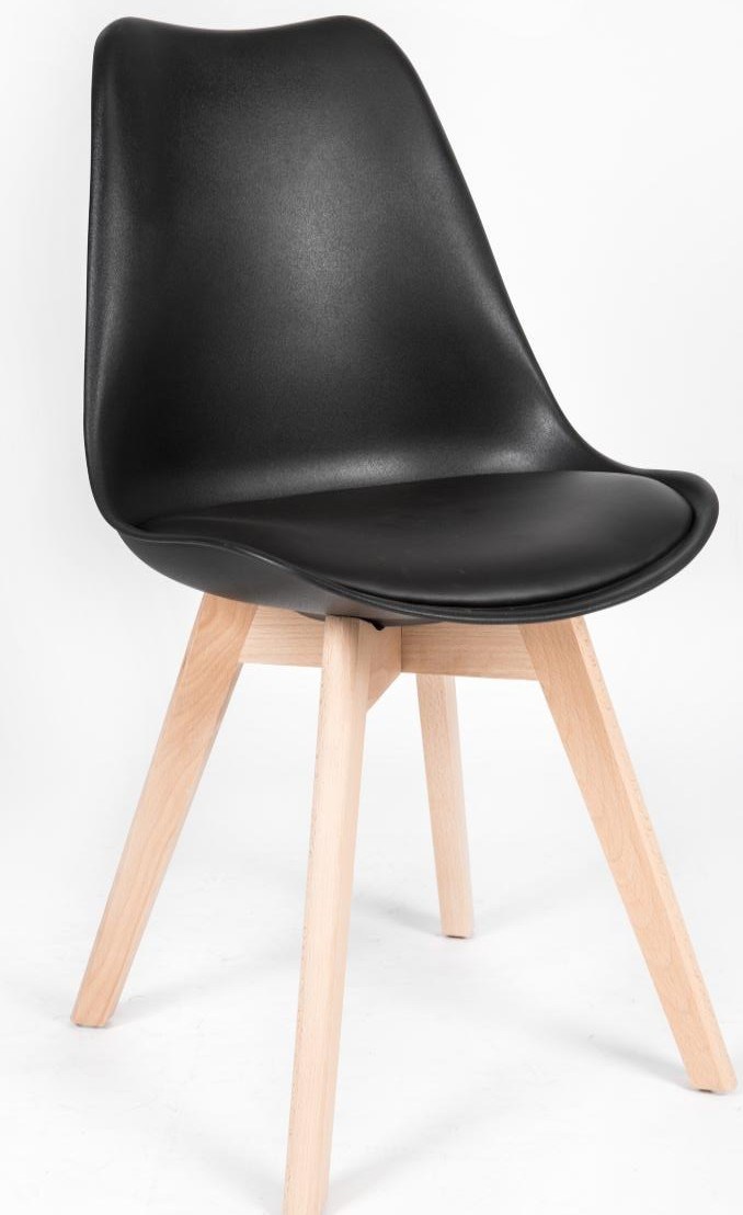Plastic Back PU Covered Foam Cushion Beech Wood Legs Chair