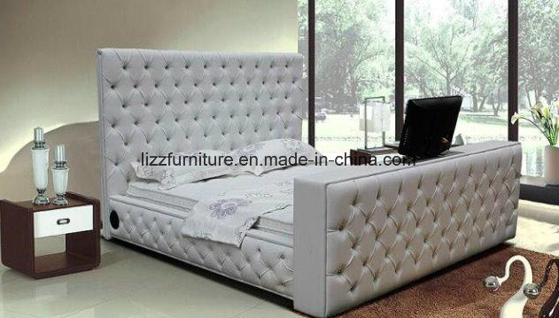 White Modern Headboard Tufted Leather Storage Upholstered Bed with Button