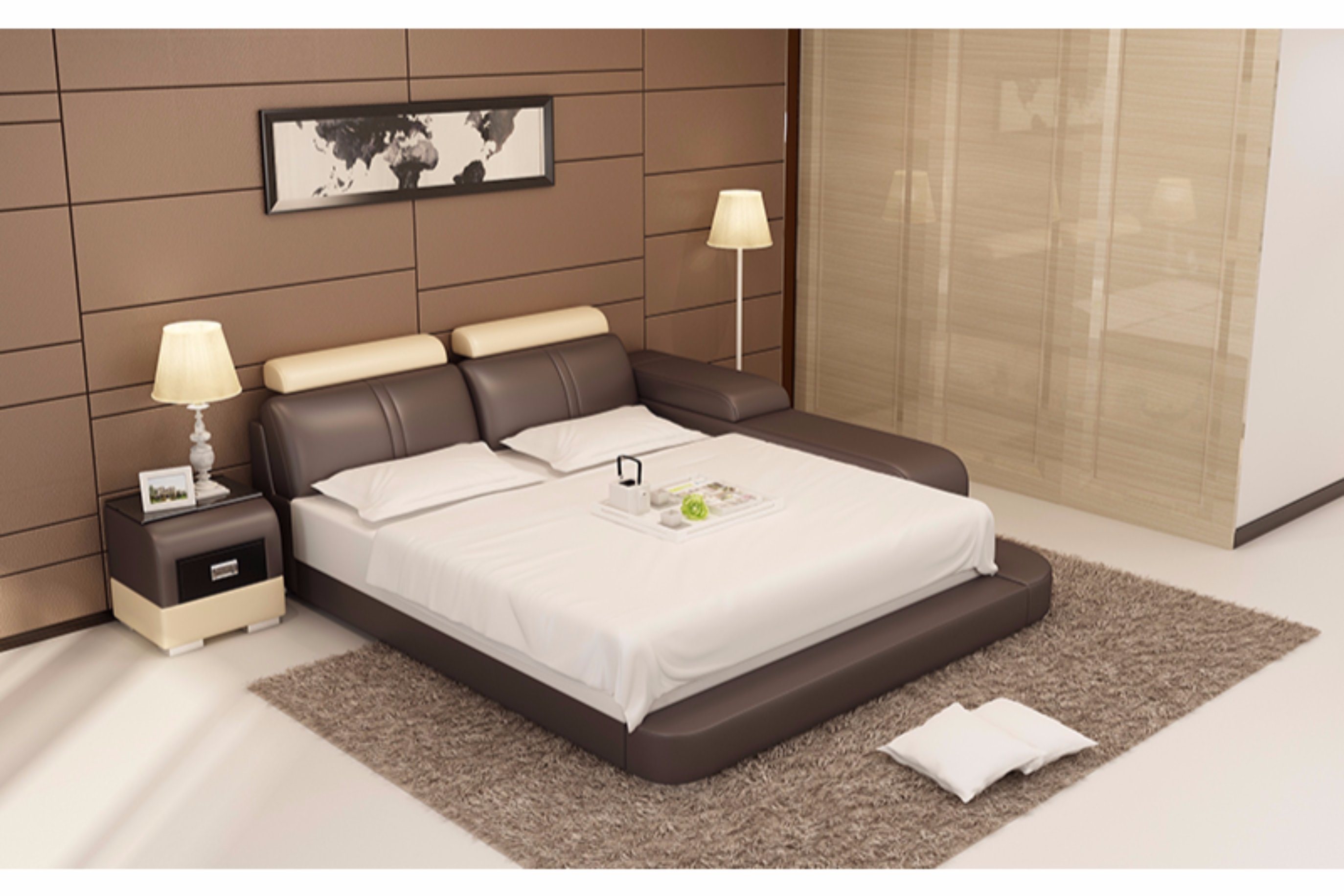 Queen Size Bedding Contemporary Leather Bed for Home