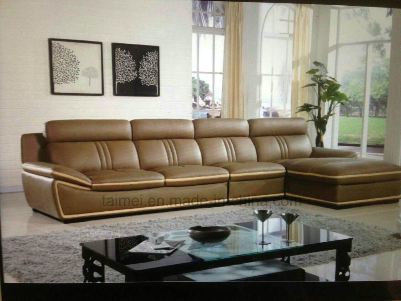 Good Selling American Modern L Shape Sectional Genuine Leather Sofa Corner Sofa