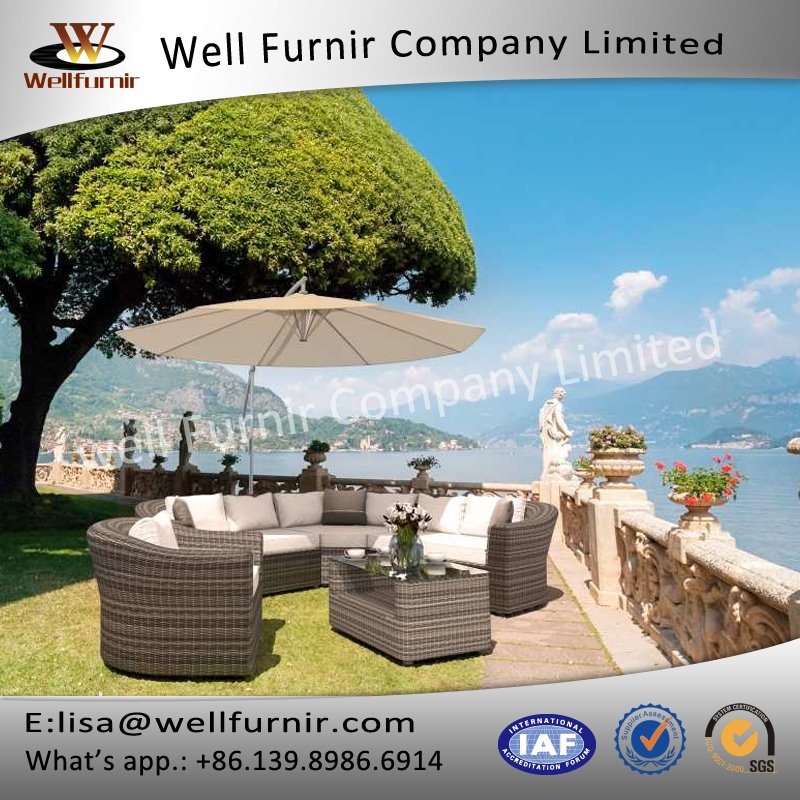 Well Furnir T-057 100% Polyester Cushion Elegant Stylish Rattan Corner Curved Sofa Suite