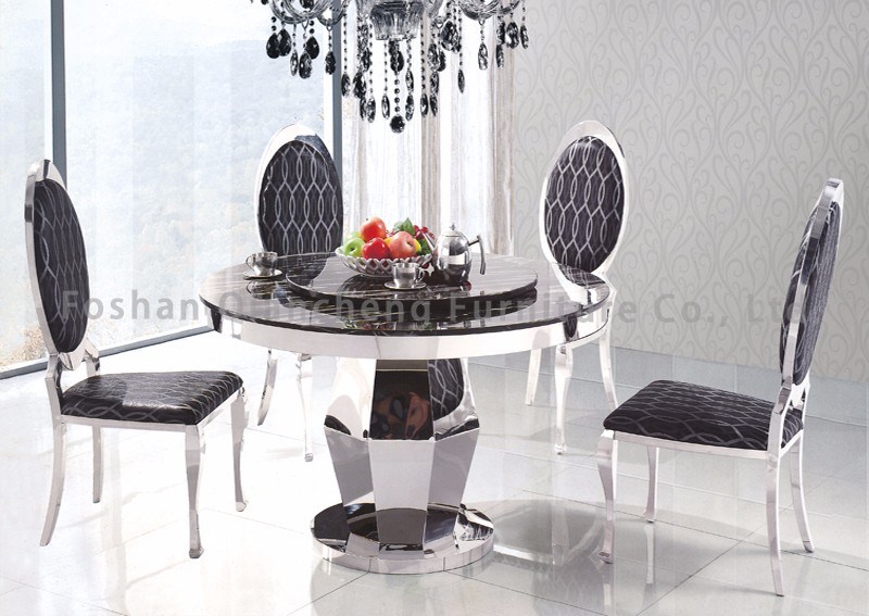 Marble Top Metal Base Rotating Dining Table