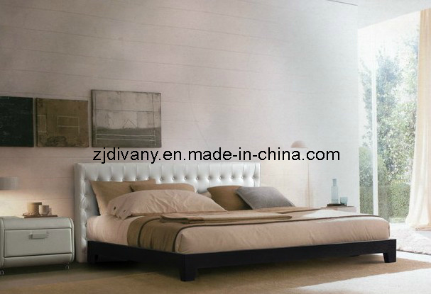 European Modern Home Bed Wood Leather Double Bed (A-B16)