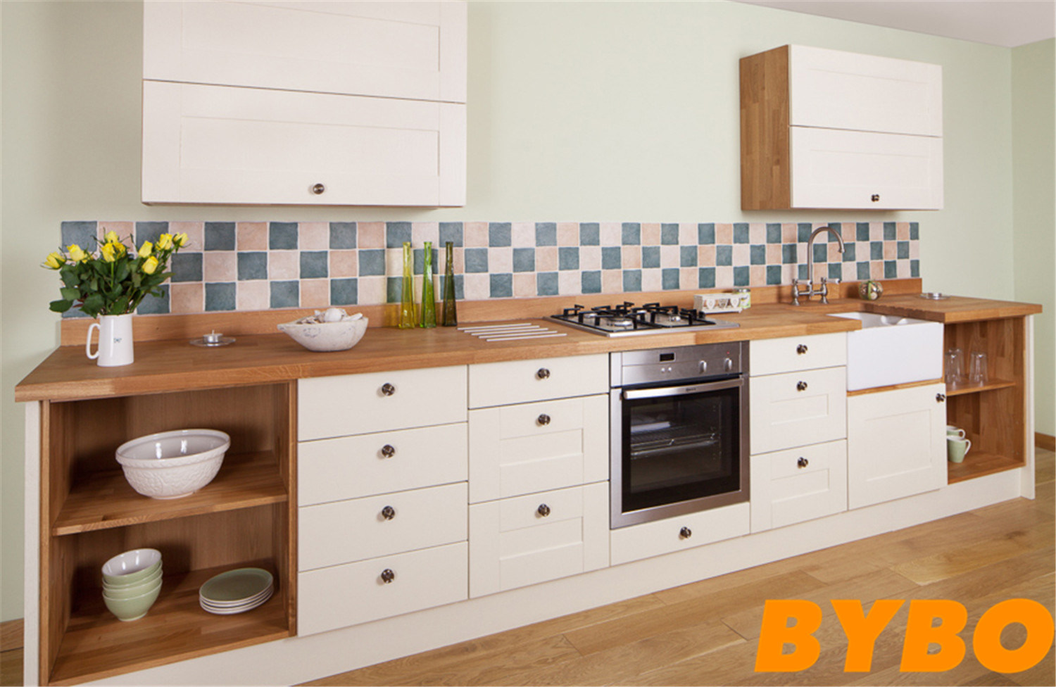 Classical Elegant Timber Wood Lacquer Modular Kitchen Cabinet (BY-L-116)