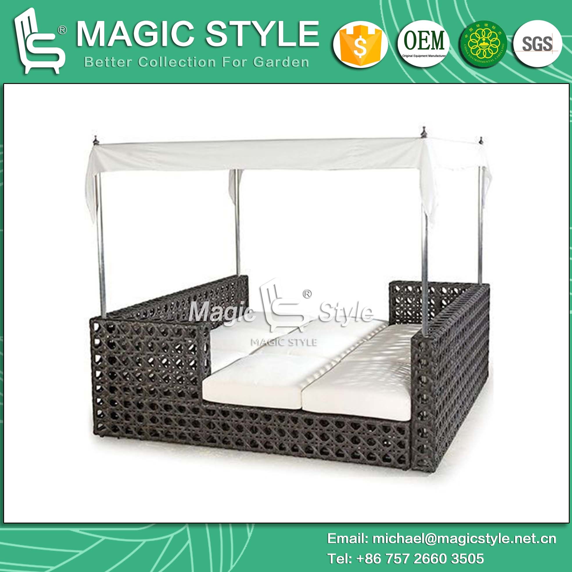 Rattan Daybed Wicker Sun Bed Outdoor Furniture Garden Sun Lounge Leisure Daybed Beach Sunbed Patio Daybed Deck Lounge (Magic Style)