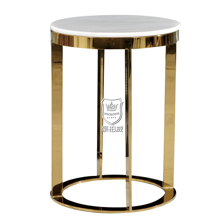White Marble Table Side with Polished Metal for Hotel Lobby