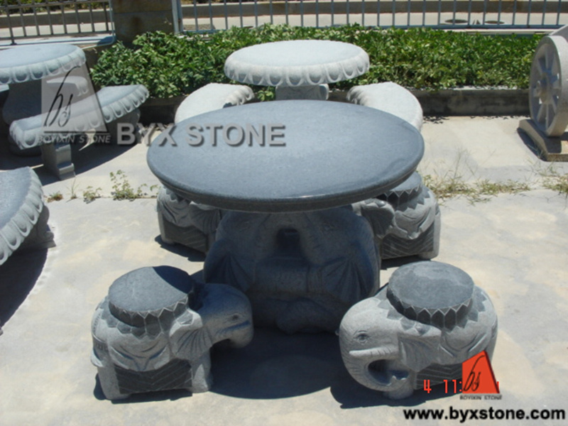 Granite Elephant Design Stone Garden Table and Chairs