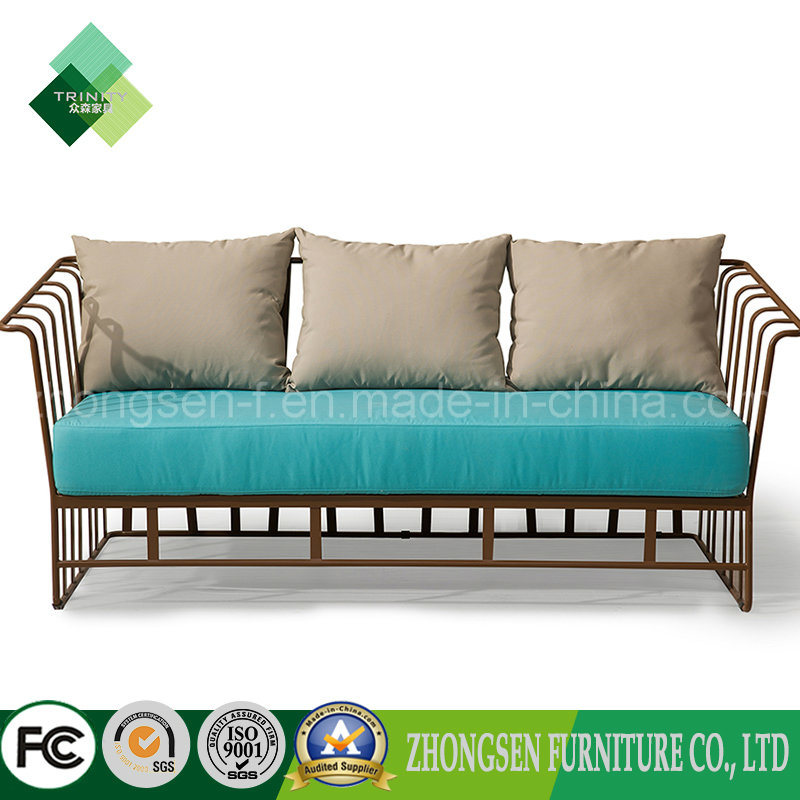 Modern Furniture Metal Armrest Sofa Leisure Sea Blue Fabric Sofa