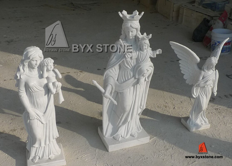 White Marble Angel Carving Sculpture for Cemetery/Garden