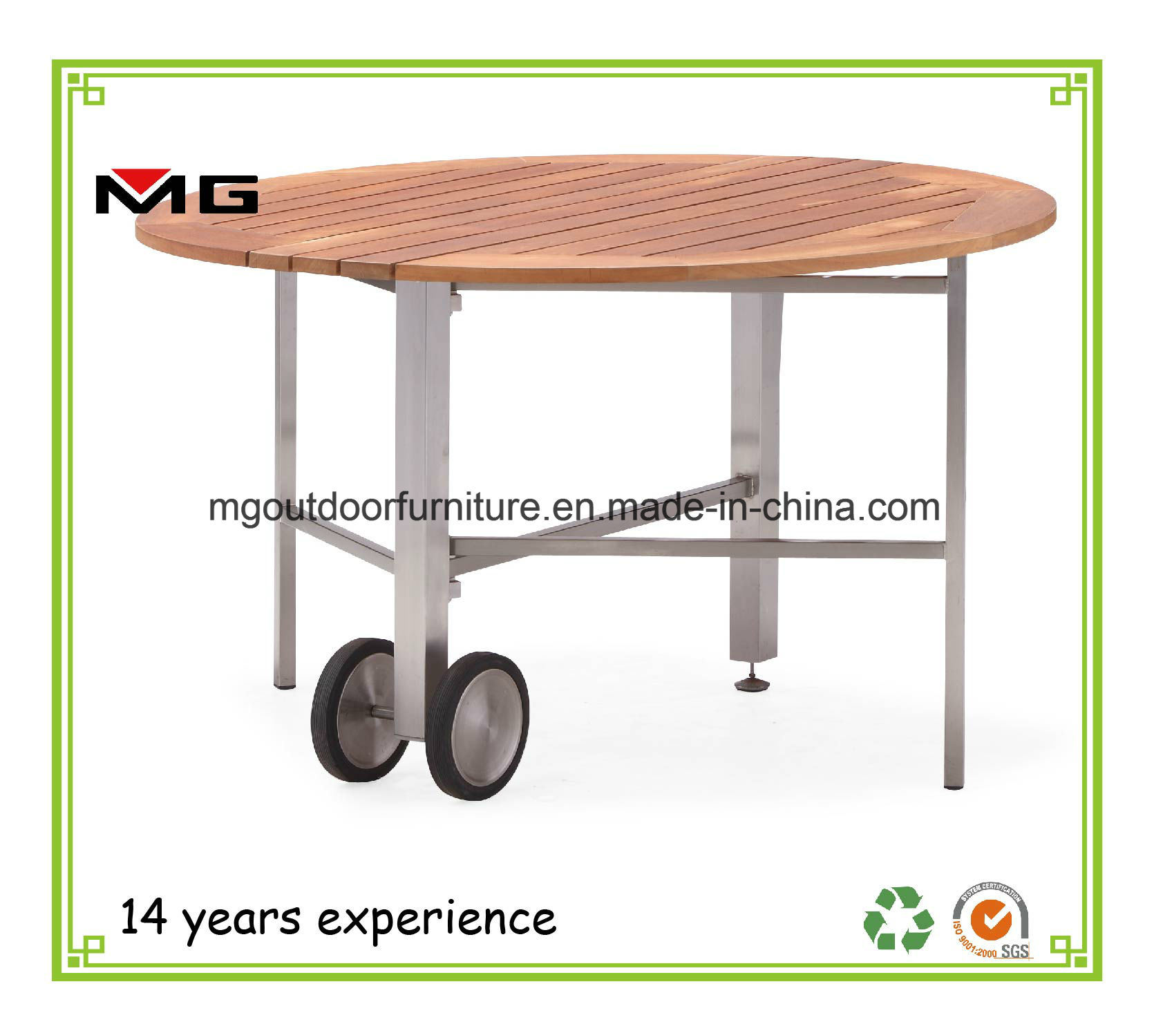 Teak Outdoor Dining Furniture Round Folding Table with Metal Legs