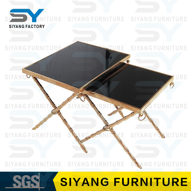 Hotel Furniture Steel Side Table Glass Coffee Table for Sale