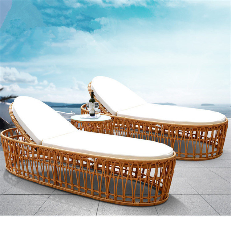 Home Garden Outdoor Furniture Swimming Pool Rattan Beach Sun Bed PE Wicker Sun Lounge Chair T496