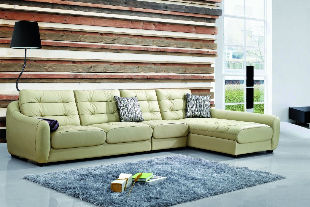 Big Size L Shape Leather Sofa with Long Chaise