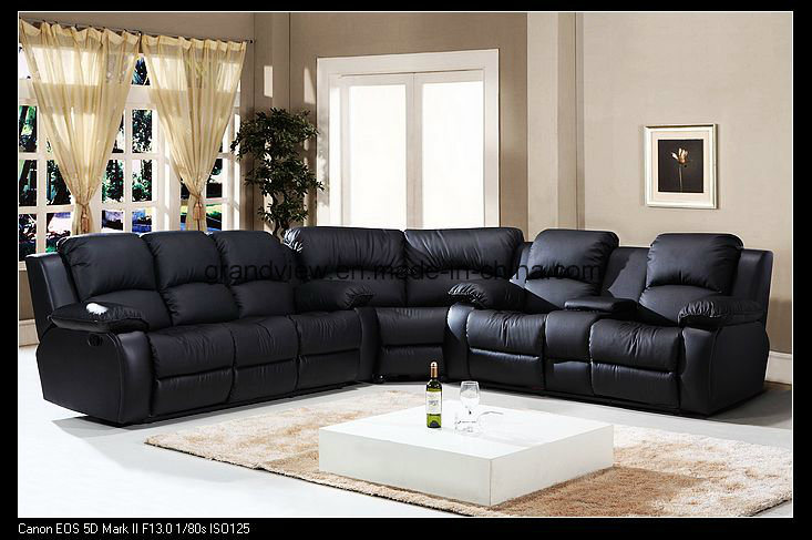 Top Selling Black Leather Home Furniture Corner Recliner Sofa with Storage Consoles