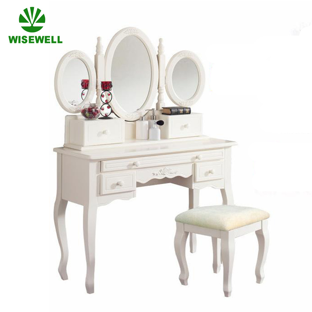 French Mirrored Furniture White Dressing Table with 3 Mirror