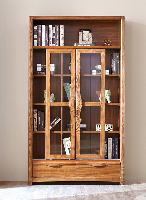 High Quality Home Furniture Glass Door Wooden Bookshelf