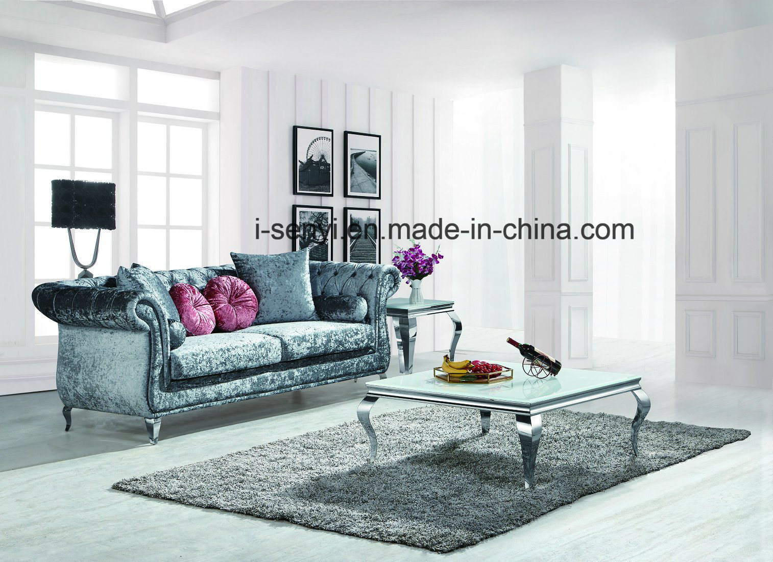 Classic Living Room Furniture Tempered Glass Top Stainless Steel Base Square Coffee Table
