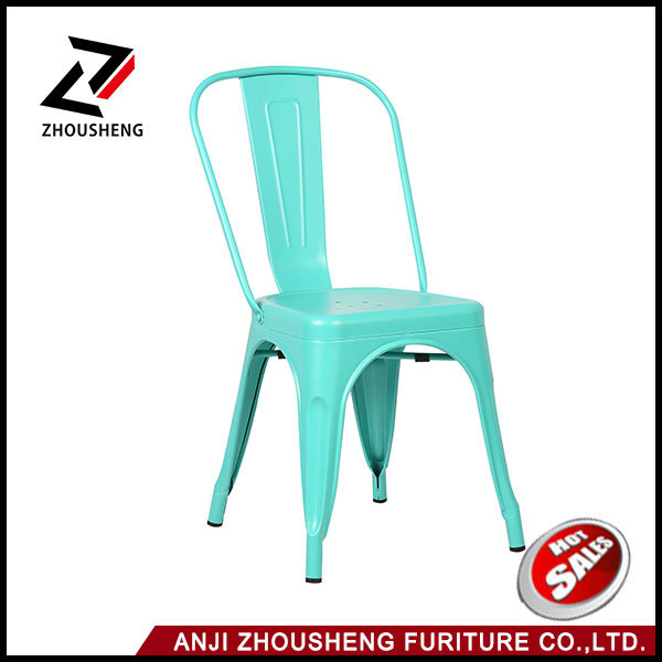 Good Quality Solid Metal Dining Chairs Steel Back Chairs Antique Blue